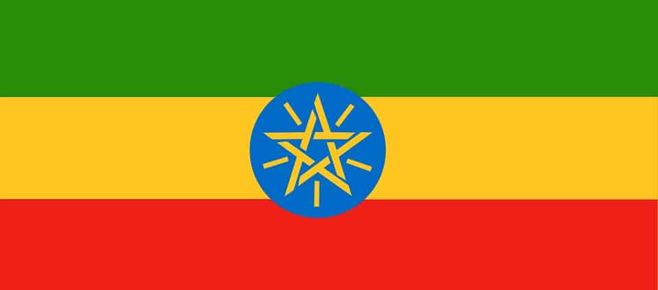Flag of Ethiopia with overlay of the "Don't Stick Don't Stuff" safety educational book for children focused on personal safety.